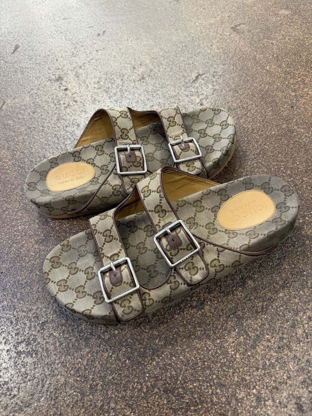 Gucci GG Monogram Canvas Buckle Slide Sandals Men’s 11G US 11.5-12 Italy
